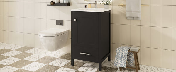 English Elm 20-Inch Compact Bathroom Vanity with Ceramic Sink, Soft-Close Storage, Divider Drawer & Easy Plumbing Access Black N729P334847B