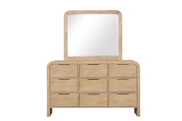 English Elm Contemporary Rustic Tone 1pc Dresser with Felt-Lined Top Drawers, Ball-Bearing Glides, Black Pulls, Bedroom Chic Natural 67 L x 22 W x 42 H B2741P406802
