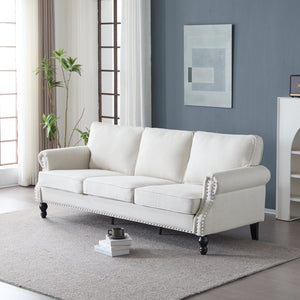 English Elm 83 Inch Faux Leather Traditional Sofa with Brass Nailhead Trim and Deep Rolled Arms W2911S00012