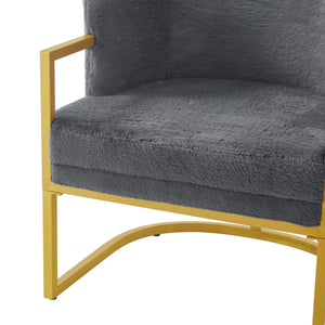 English Elm Modern Faux Fur Accent Chair Plush Upholstered Seat with Gold Iron Legs for Any Room Grey N763P360688E
