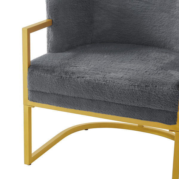 English Elm Modern Faux Fur Accent Chair Plush Upholstered Seat with Gold Iron Legs for Any Room Grey N763P360688E