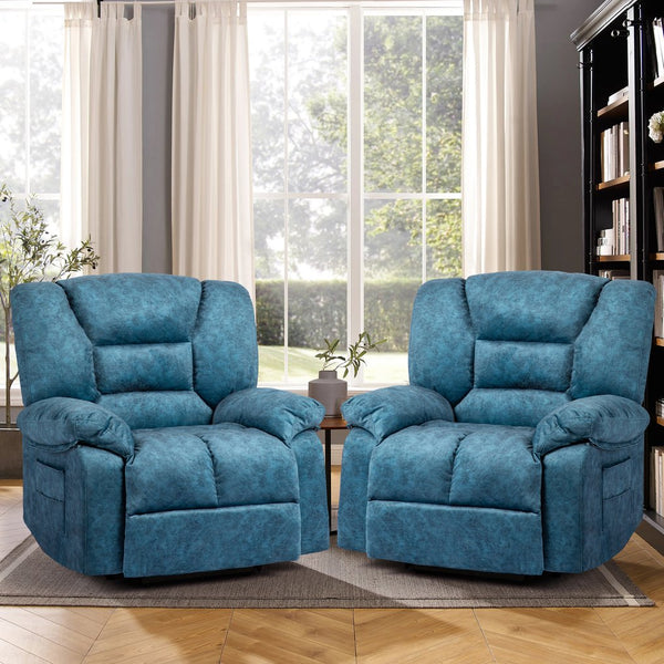 English Elm Living Space Massage Recliner Chair with Lumbar Heat Vibration and Full Body Support Blue W1403P457323