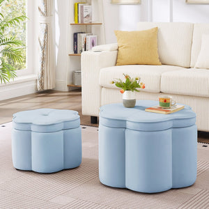 English Elm Set of 2 Flower Petal Velvet Storage Ottomans Sculptural Nesting Seating for Living Room Seaglass W2186P440644