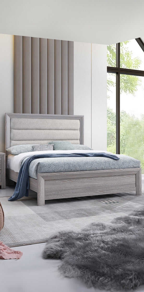 English Elm 1pc Full Panel Bed with Plush Channel Tufted Headboard, Neutral Finish, Contemporary Frame, Simple Assembly Driftwood,Gray 59.8 L x 35 W x 6.1 H B2741S00207