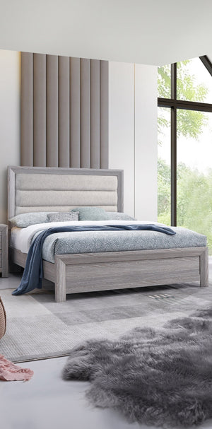 English Elm 1pc Twin Panel Bed with Plush Channel Tufted Headboard, Neutral Finish, Contemporary Frame, Easy Assembly Driftwood,Gray 44.8 L x 35 W x 6.1 H B2741S00208