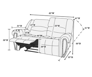 English Elm Plush Relax Manual Motion Loveseat - Luxurious Black Bonded Leather 2-Seat Couch For Living Rooms B011P205579-GIGA