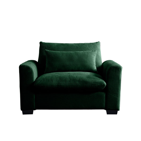 English Elm Green Corduroy Deep Seat Accent Chair – Plush Comfort With Waist Pillow For Stylish Living Spaces W714S00665