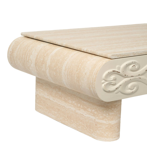 English Elm Rounded Edge Coffee Table Solid Wood Engraved Drawer Modern Living Room Storage Beige+Yellow W3040P428650