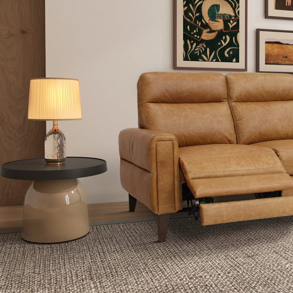 English Elm Elliot Full Grain Leather Reclining Sofa Solid Wood Frame Cognac Living Room Seating B183P255286