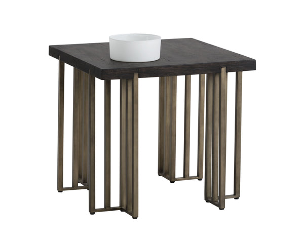 Sunpan Alto Side Table - Stylish Oak Wood Veneer with Antique Brass Legs for Chic Living Room Appeal