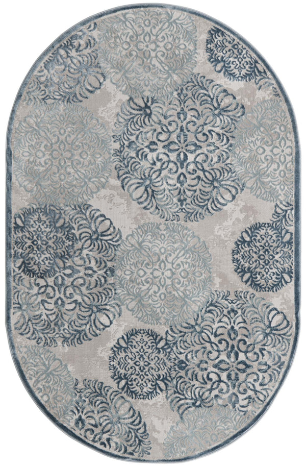 Unique Loom Aberdeen Chatsworth Machine Made Polka Dots Rug Blue, Beige/Light Blue 5' 3" x 8' 0"