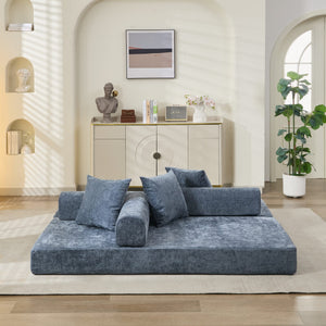 English Elm Comfy Convertible Folding Mattress Couch Sofa Bed with Chenille, Space-Saving Modular Lounge for Studio Blue W1143P330252