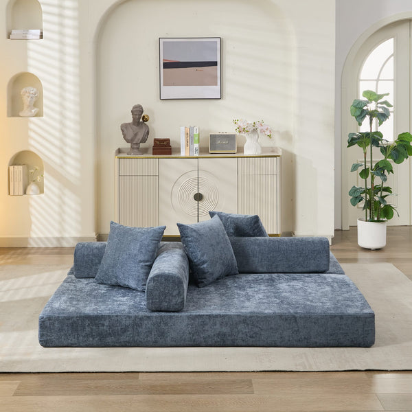 English Elm Comfy Convertible Folding Mattress Couch Sofa Bed with Chenille, Space-Saving Modular Lounge for Studio Blue W1143P330252