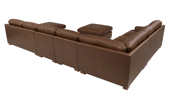 English Elm Leather Match Modular Sectional Sofa Top Grain Upholstered L Shaped Living Room Dark Brown B2748S00029