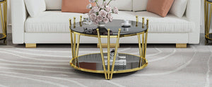English Elm 31.5inch Modern Luxury Gold Coffee Table with Two-Tier Storage, Tempered Glass Top, Elegant Crown Design Black W1550P171454
