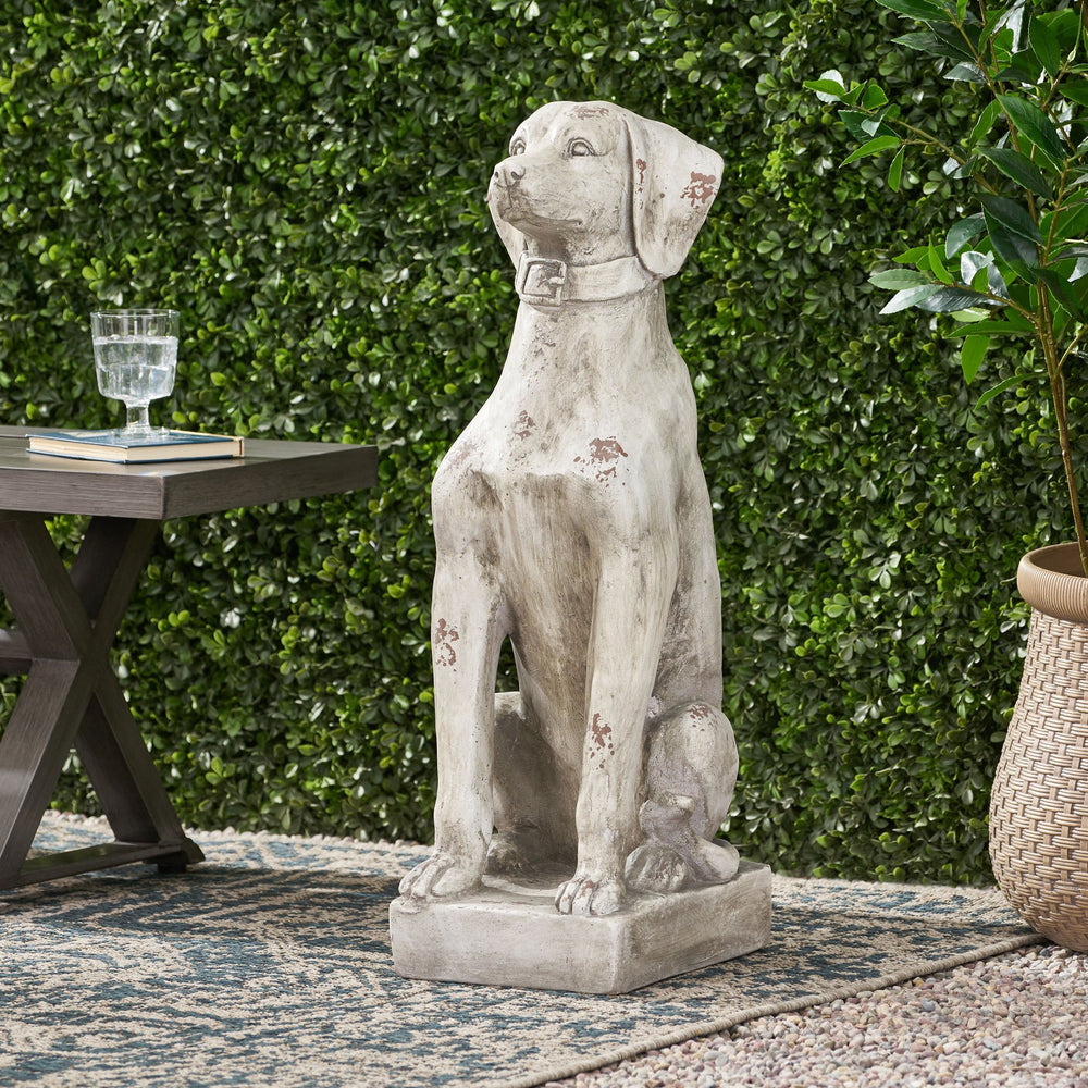 English Elm Christopher Knight Home® - MGO Dog Decor Antique White Outdoor Dog Statue 31.5" Tall Cast Stone Vintage Wash, Durable 70881.00