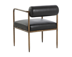 Sunpan Ajani Dining Armchair - Hand-hammered Iron Frame With Charcoal Leather For Stylish Comfort Black Leather 111805