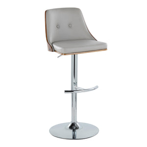 English Elm Gianna Adjustable Barstools Set Of 2 - Mid-Century Modern Chrome & Walnut With Grey Faux Leather Comfort B202S00892