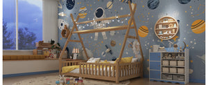 English Elm Twin House Bed with Roof and Guardrails, Low Floor Kids Playhouse Bed with Tent and Lights, Cozy Design Natural 80.91 L x 15.55 W x 6.5 H W2593P296911