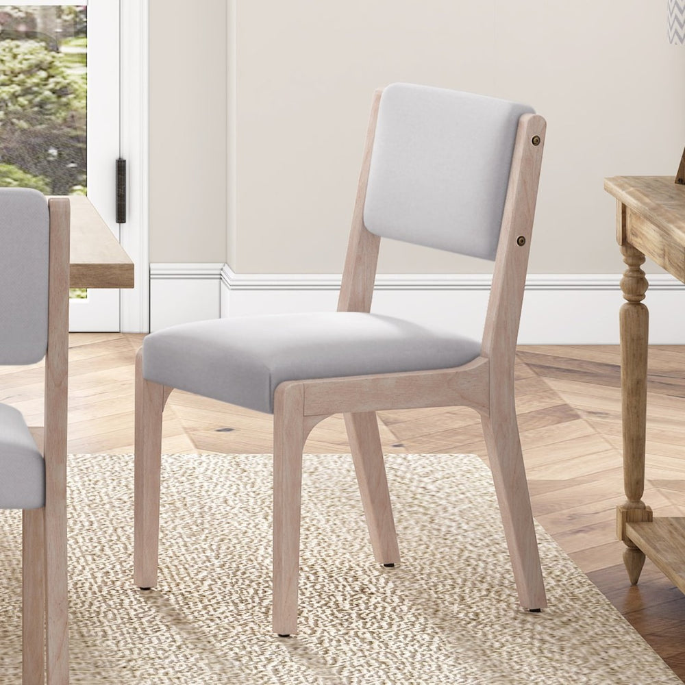 English Elm Wood Dining Chairs Set Of 2 - Modern Farmhouse Accent Chairs With Padded Seats In Beige Linen N842P300888A-GIGA