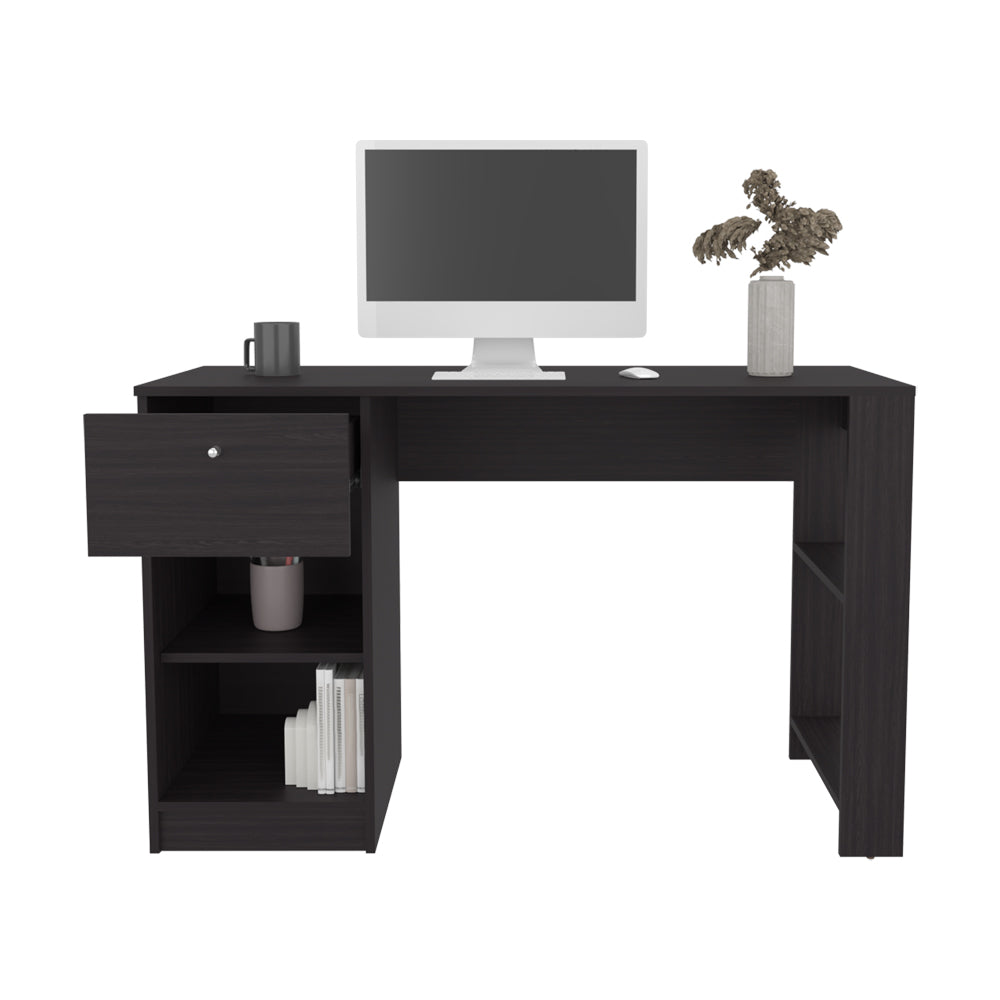 English Elm Menlo Desk with Drawer & Open Shelves, Black Engineered Wood Compact Office Desk for Small Spaces B092P254744