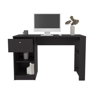 English Elm Menlo Desk with Drawer & Open Shelves, Black Engineered Wood Compact Office Desk for Small Spaces B092P254744