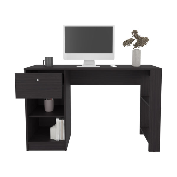 English Elm Menlo Desk with Drawer & Open Shelves, Black Engineered Wood Compact Office Desk for Small Spaces B092P254744