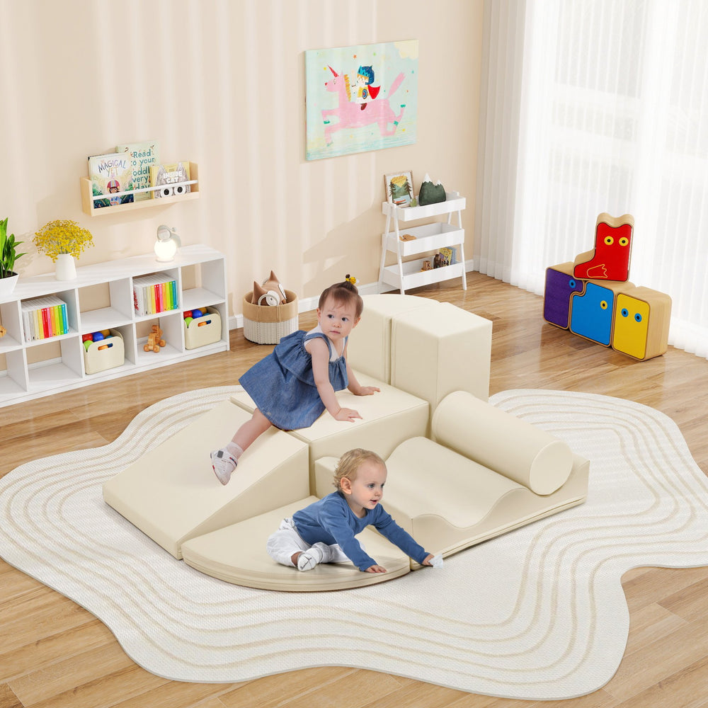 English Elm 7-piece Foam Toddler Climbing Play Set with Modular Blocks for Active Indoor Fun Beige N710P325522K