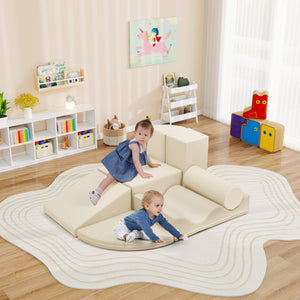 English Elm 7-piece Foam Toddler Climbing Play Set with Modular Blocks for Active Indoor Fun Beige N710P325522K
