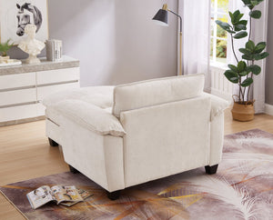 English Elm 51" Oversize Chaise Lounge Chair with Ottoman and Hidden Storage Upholstered in Soft Chenille Comfort Beige W1097S00152
