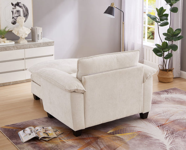 English Elm 51" Oversize Chaise Lounge Chair with Ottoman and Hidden Storage Upholstered in Soft Chenille Comfort Beige W1097S00152