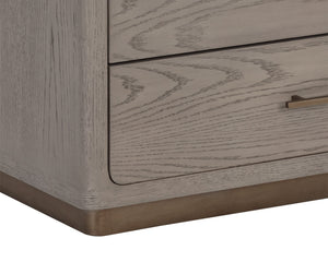 Sunpan Danette Nightstand - Minimalist Grey Oak Design with Warm Brass Hardware & Open Top Shelf for Decor