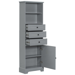 English Elm Gray Tall Storage Cabinet with 3 Drawers, Adjustable Shelves, Anti-Dump Device for Bathroom Office Home Organizing 42x23.75x6.5 WF323347AAE