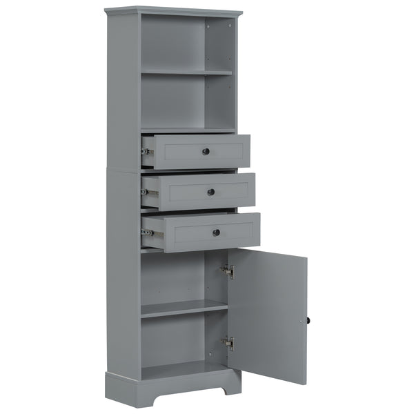 English Elm Gray Tall Storage Cabinet with 3 Drawers, Adjustable Shelves, Anti-Dump Device for Bathroom Office Home Organizing 42x23.75x6.5 WF323347AAE