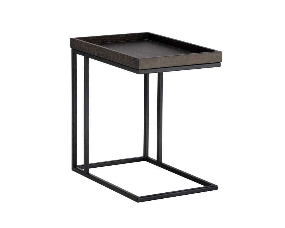 Sunpan Arden Modern C-Shaped Side Table with Rustic Oak Tray Top and Sleek Iron Frame for Stylish Decor Black / Charcoal Grey