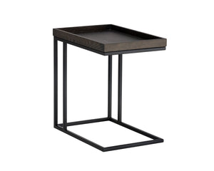 Sunpan Arden Modern C-Shaped Side Table with Rustic Oak Tray Top and Sleek Iron Frame for Stylish Decor Black / Charcoal Grey