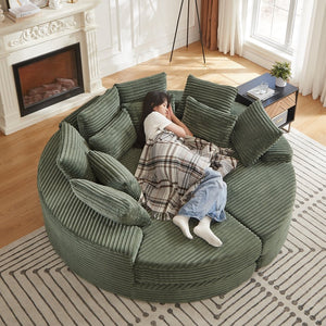 English Elm 78.5-inch Corduroy Round Convertible Recliner Sofa Bed with Neck Support and Throw Pillows Green W834S00562