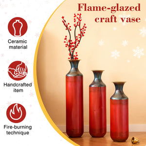 English Elm Floor Red Metal Vase Set 3-Piece Droplet Sculptures — Modern Glazed Tall Decorative Vases for Home W2796P371277