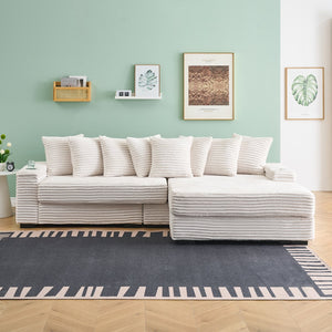 English Elm 111.4-inch Beige Corduroy Sectional Sofa with Storage Armrests and Reversible Chaise W1658S00131