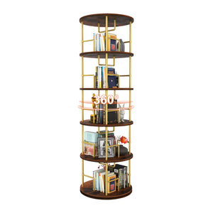 English Elm 5 Tier Rotating Bookshelf Tower with 360° Spin, Space-Saving Corner Display, Modern MDF Storage Unit Golden W3204P354235