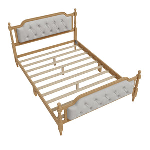 English Elm Traditional Solid Wood Bed Frame with Tufted Upholstered Headboard, No Box Spring Needed, Sturdy 400 lb Capacity Walnut 57.5 L x 22.5 W x 10.5 H N701P242546N