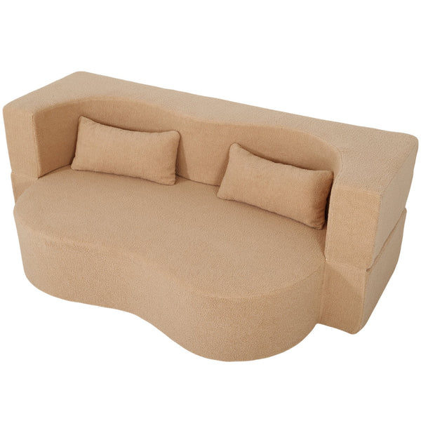 English Elm 2-in-1 Convertible Sofa Bed - Full Size Folding Loveseat with Plush Teddy Fabric, No Assembly Needed Apricot W3163P322892
