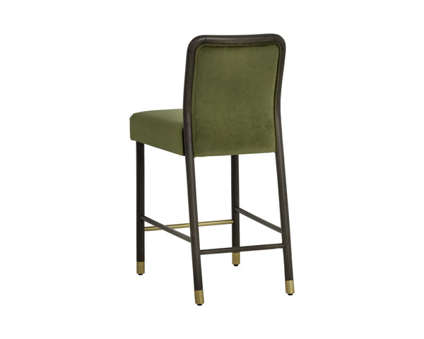 Sunpan JENO Counter Stool in Meg Olive Velvet - Chic Mid-Century Design for Kitchen & Bar Comfort 112315