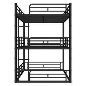 English Elm Twin Triple Metal Bunk Bed Matte Powder Coated Frame with Full Safety Guardrails Black W1580S00580