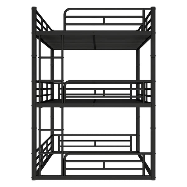 English Elm Twin Triple Metal Bunk Bed Matte Powder Coated Frame with Full Safety Guardrails Black W1580S00580