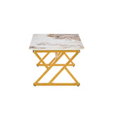 English Elm A Coffee Table Is Made Of Rock Slab Material, With A Natural and Smooth Marble Pattern On The Surface, Which Complements The Modern Design Of The Golden Metal Legs and Adds A Touch Of Fashion.47*23.6