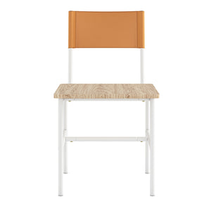 English Elm Dining Chair Set of 2 White Finish — Faux Woodgrain Seat, Brown Leatherette Back, Stylish Comfort for Home B356P367901