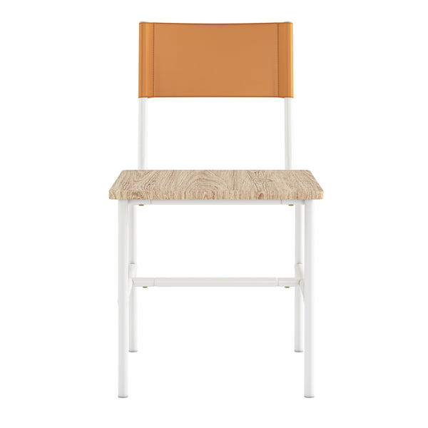 English Elm Dining Chair Set of 2 White Finish — Faux Woodgrain Seat, Brown Leatherette Back, Stylish Comfort for Home B356P367901