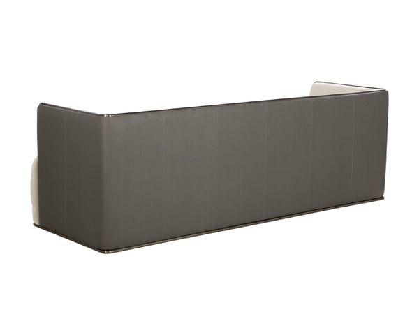 Sunpan SIERRA Sofa - Contemporary Meg Taupe & Textured Porcini Faux Leather with Bronze Frame Elegance 108050
