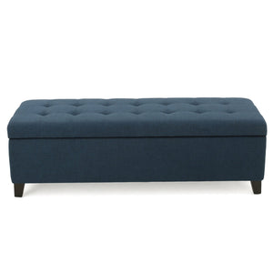 English Elm Upholstered Boucle Storage Bench Soft Close Flip Top Rubberwood Legs Bedroom Entryway Navy Blue N779P395018N